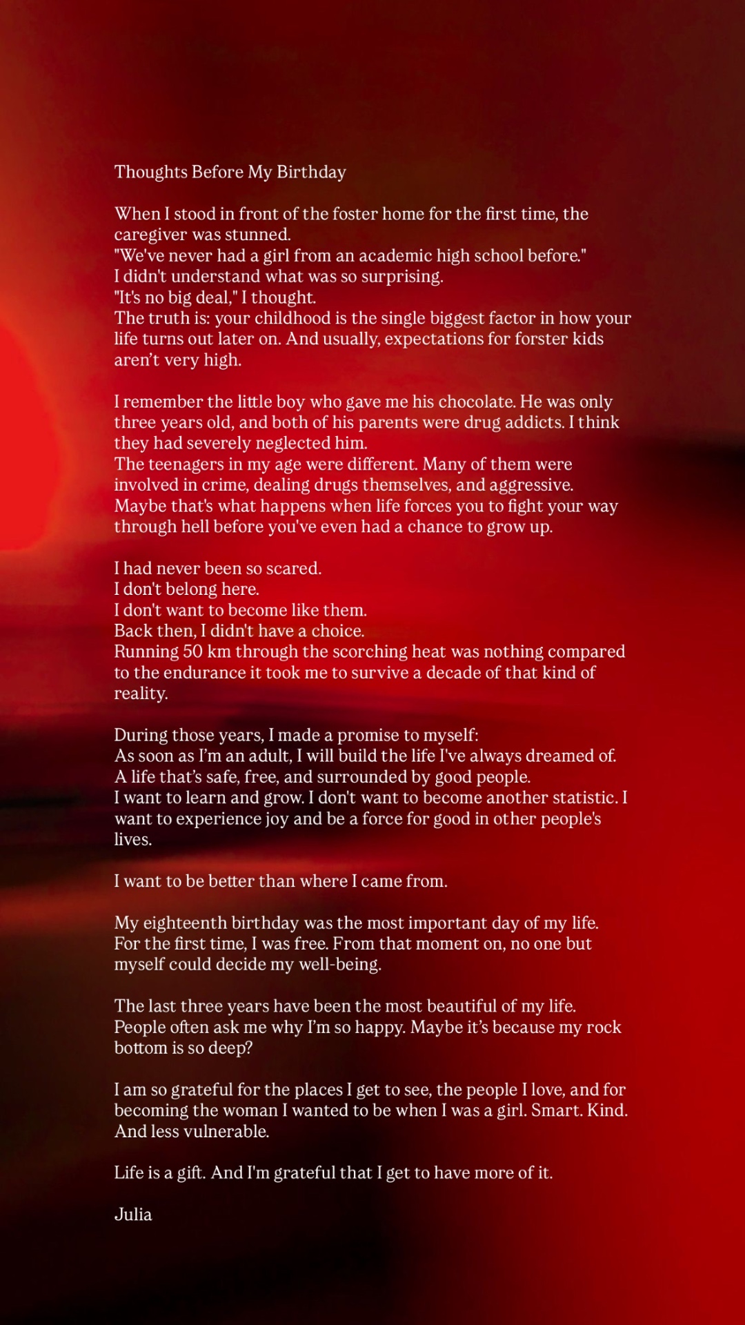 A personal essay titled Thoughts Before My Birthday